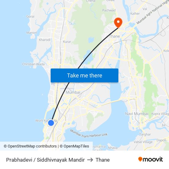 Prabhadevi / Siddhivnayak Mandir to Thane map