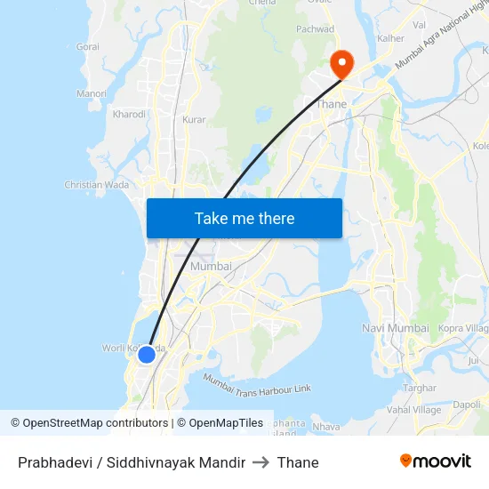 Prabhadevi to Thane map