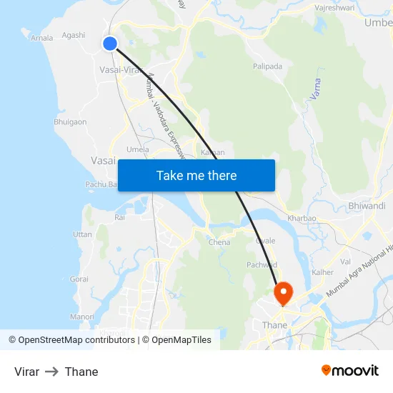 Virar to Thane map
