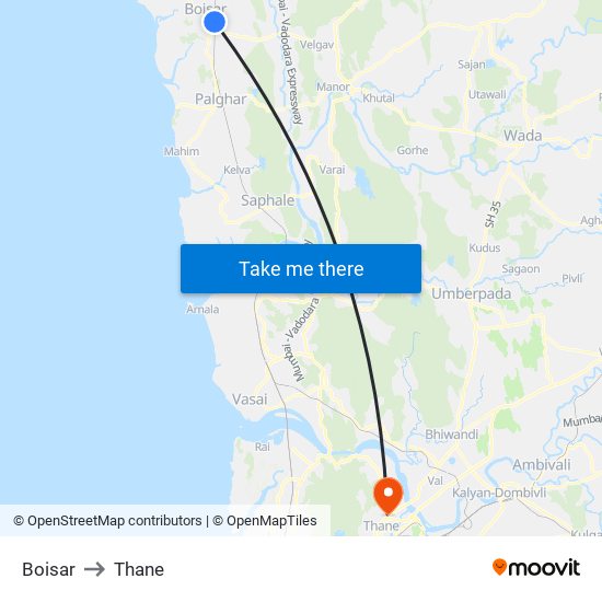 Boisar to Thane map