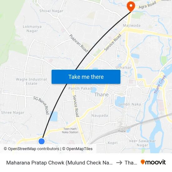 Maharana Pratap Chowk (Mulund Check Naka-W) to Thane map
