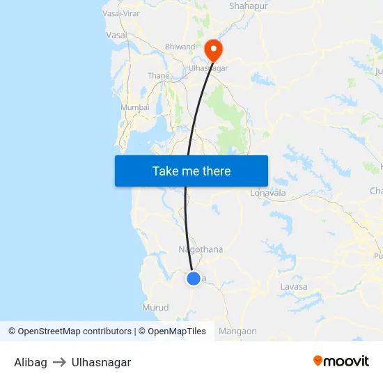 Alibag to Ulhasnagar map
