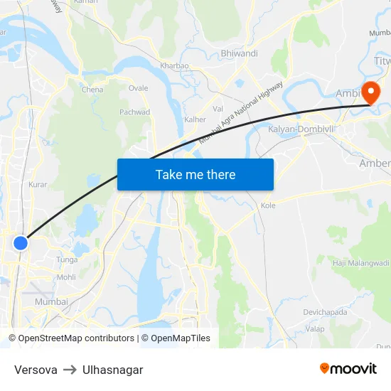 Versova to Ulhasnagar map