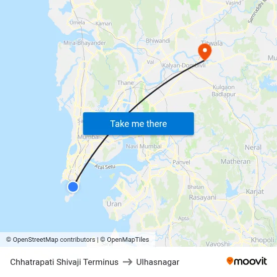 Chhatrapati Shivaji Terminus to Ulhasnagar map