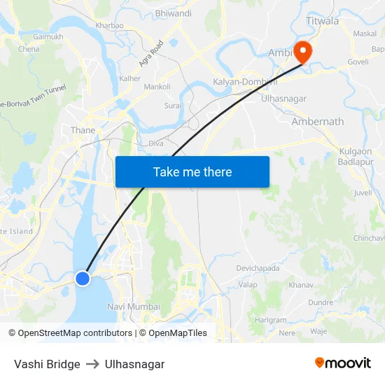 Vashi Bridge to Ulhasnagar map