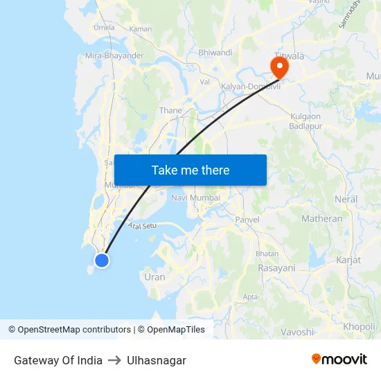 Gateway Of India to Ulhasnagar map