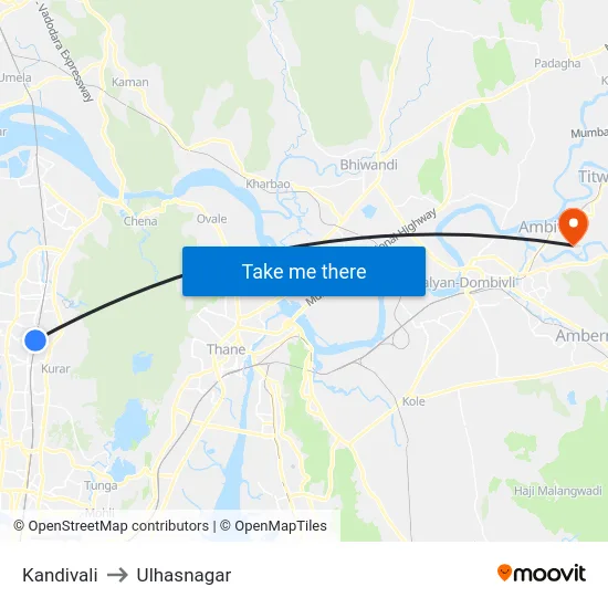 Kandivali to Ulhasnagar map