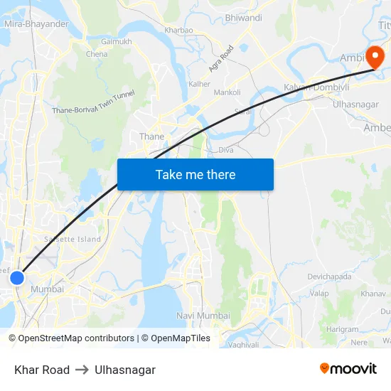 Khar Road to Ulhasnagar map