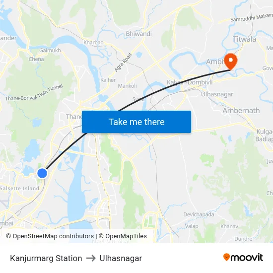 कांजुरमार्ग स्टेशन to उल्हासनगर map