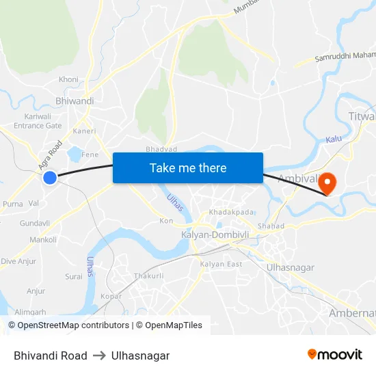 Bhivandi Road to Ulhasnagar map