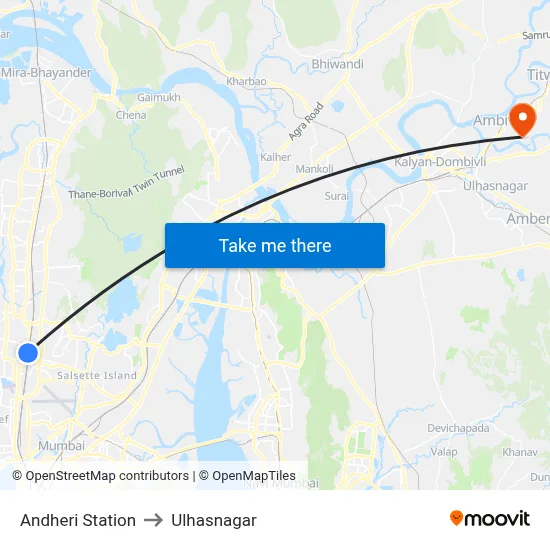 Andheri Station to Ulhasnagar map