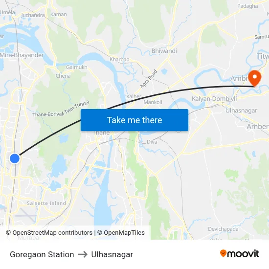 Goregaon Station to Ulhasnagar map