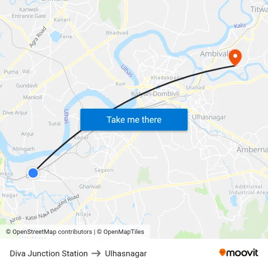 Diva Junction Station to Ulhasnagar map