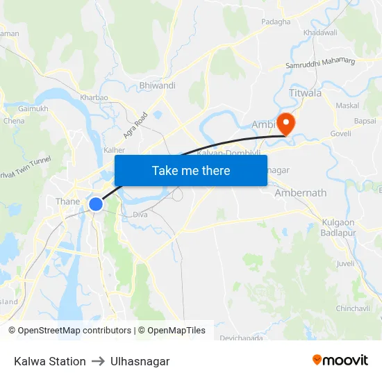 Kalwa Station to Ulhasnagar map