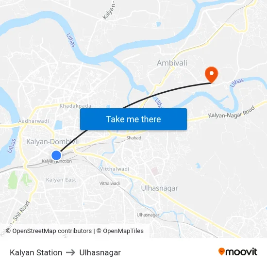 Kalyan Station to Ulhasnagar map