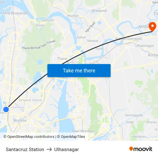 Santacruz Station to Ulhasnagar map