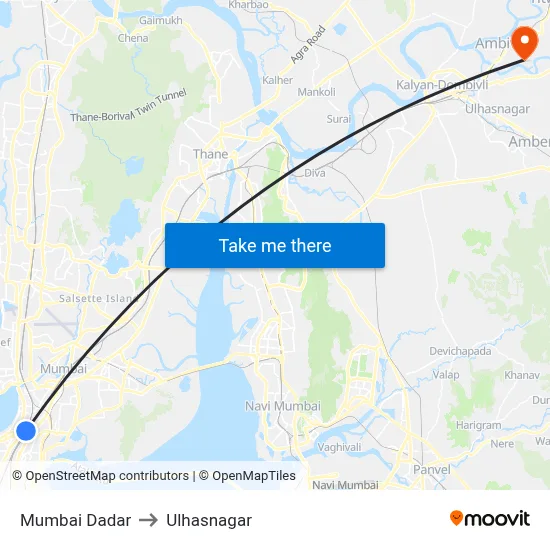 Mumbai Dadar to Ulhasnagar map