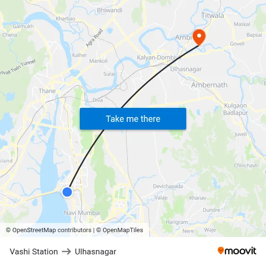 Vashi Station to Ulhasnagar map