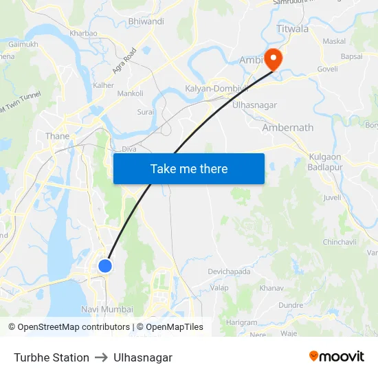 Turbhe Station to Ulhasnagar map