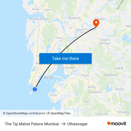 The Taj Mahal Palace Mumbai to Ulhasnagar map