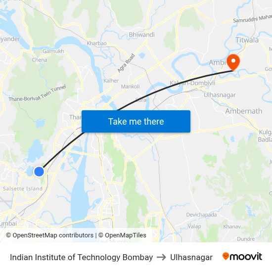Indian Institute of Technology Bombay to Ulhasnagar map