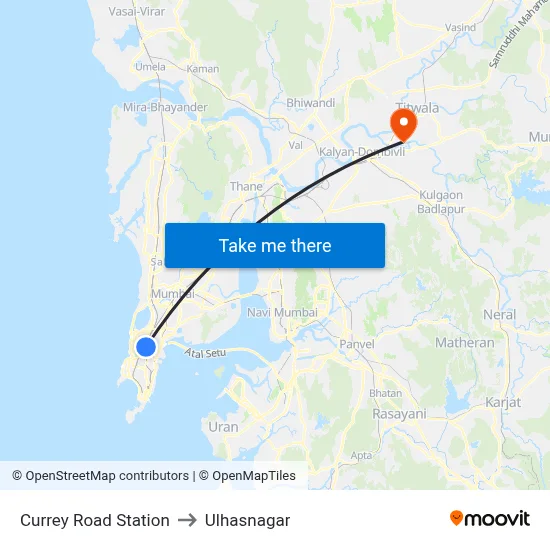 Currey Road Station to Ulhasnagar map