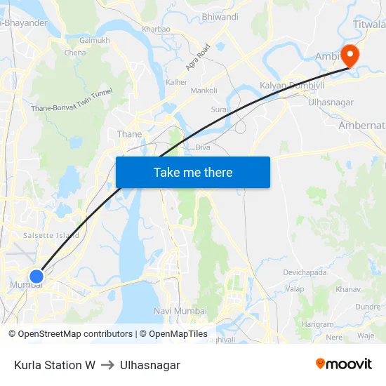 Kurla Station W to Ulhasnagar map