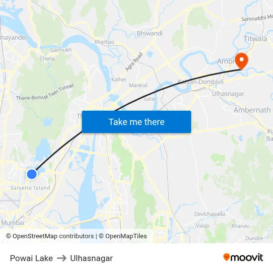 Powai Lake to Ulhasnagar map