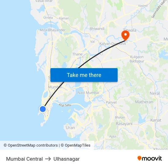 Mumbai Central to Ulhasnagar map