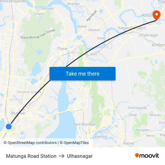Matunga Road Station to Ulhasnagar map