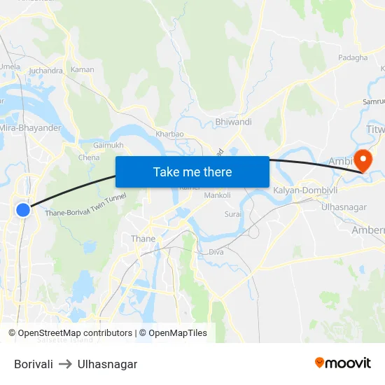 Borivali to Ulhasnagar map