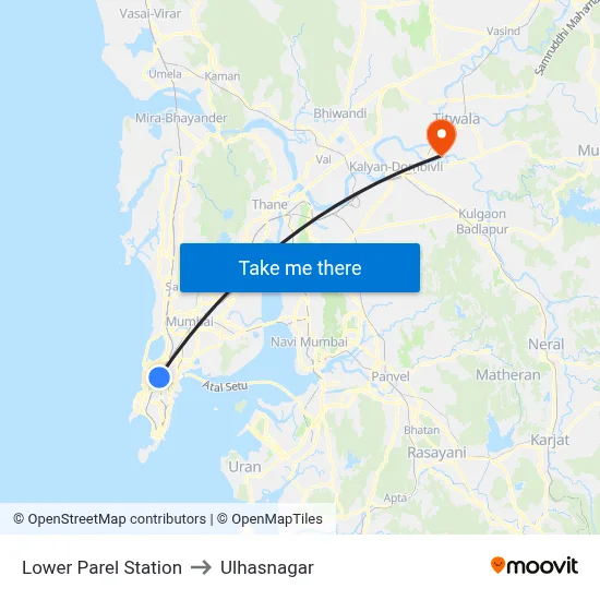 Lower Parel Station to Ulhasnagar map