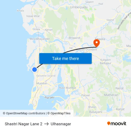 Shastri Nagar Lane 2 to Ulhasnagar map
