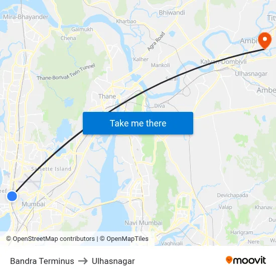 Bandra Terminus to Ulhasnagar map