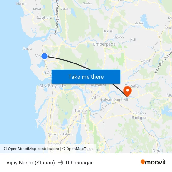 Vijay Nagar (Station) to Ulhasnagar map