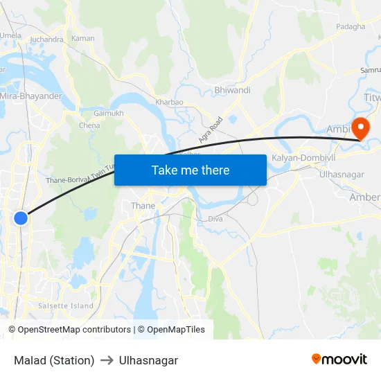 Malad (Station) to Ulhasnagar map