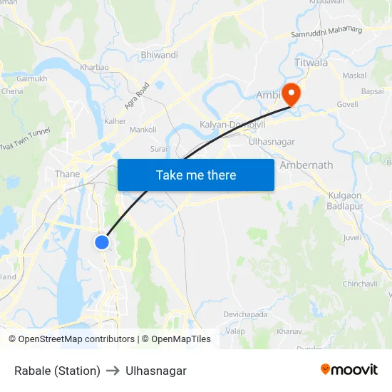 Rabale (Station) to Ulhasnagar map