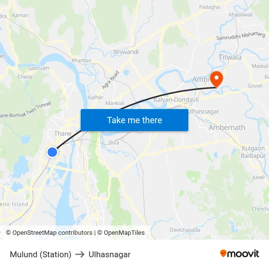Mulund (Station) to Ulhasnagar map