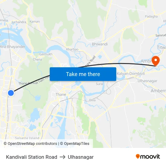 Kandivali Station Road to Ulhasnagar map