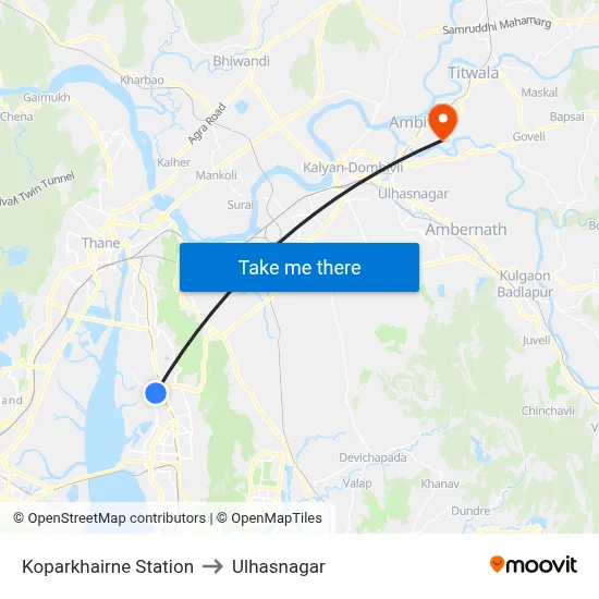 Koparkhairne Station to Ulhasnagar map