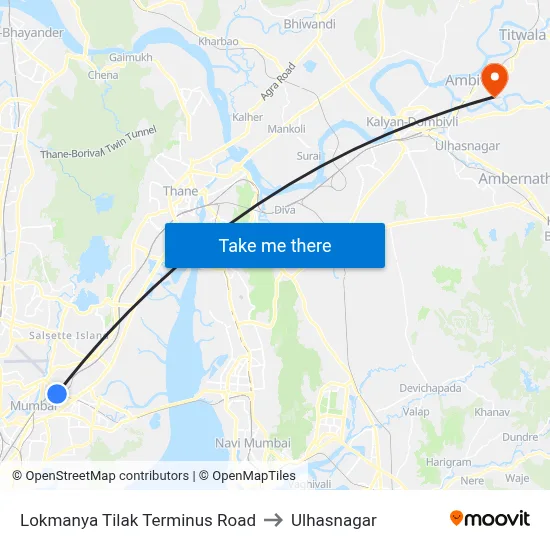 Lokmanya Tilak Terminus Road to Ulhasnagar map