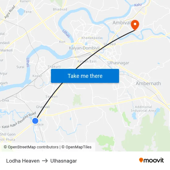 Lodha Heaven to Ulhasnagar map