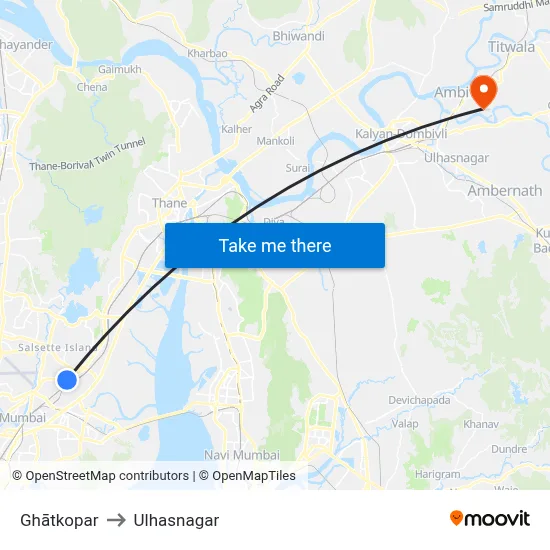 Ghātkopar to Ulhasnagar map