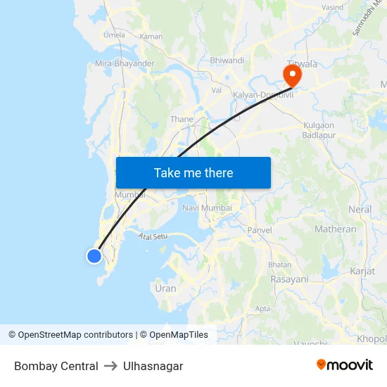 Bombay Central to Ulhasnagar map