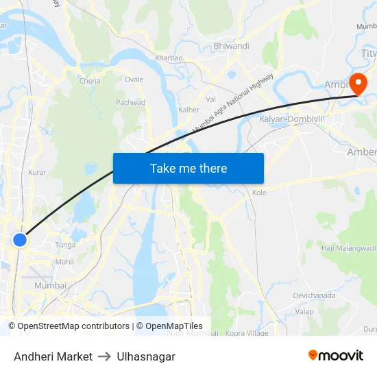 Andheri Market to Ulhasnagar map