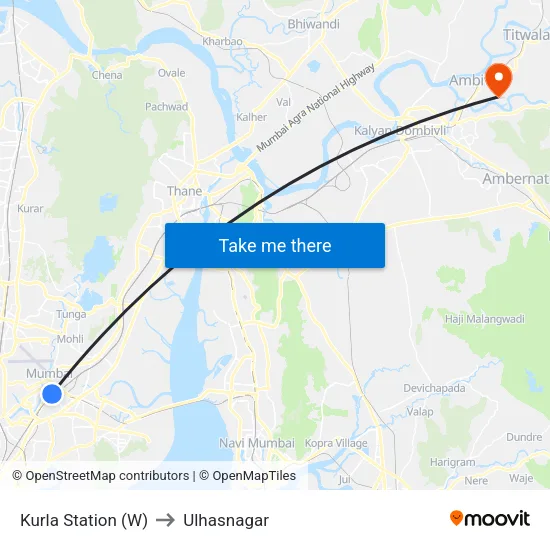 Kurla Station (W) to Ulhasnagar map