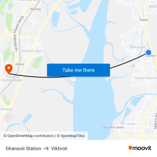 Ghansoli Station to Vikhroli map