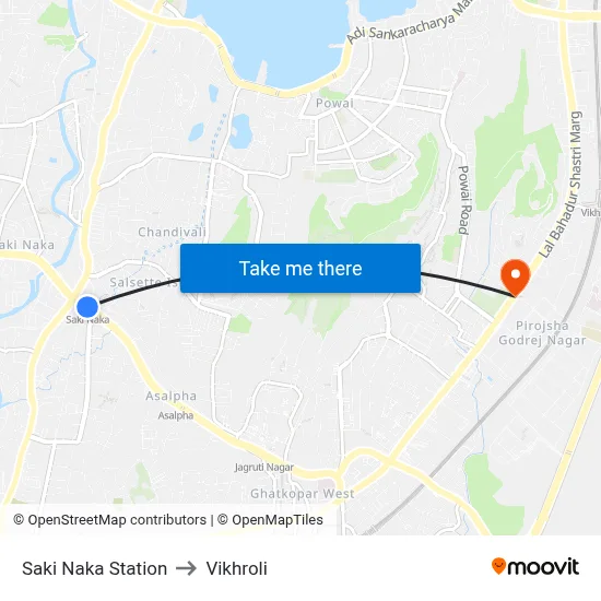 Saki Naka Station to Vikhroli map
