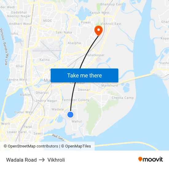 Wadala Road to Vikhroli map