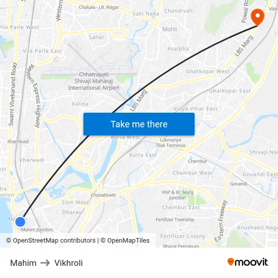 Mahim to Vikhroli map